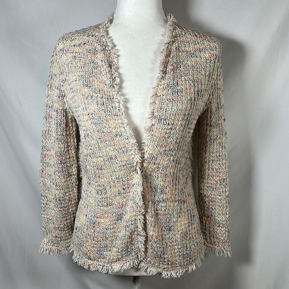 Nic+Zoe Pastel Fringe Linen Blend Cardigan Cover-up Womens Size XS - Picture 1 of 11